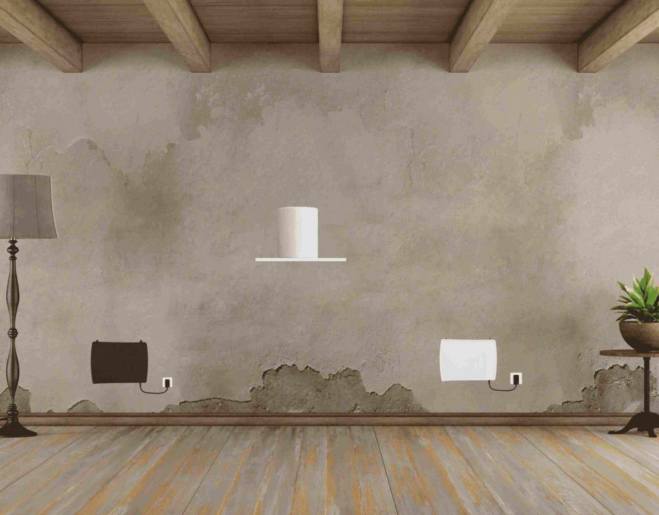 Wohnraum mit Feuchtigkeitsschäden an der Wand – Notwendigkeit für ATE- oder ATG-Geräte zur Wandtrocknung