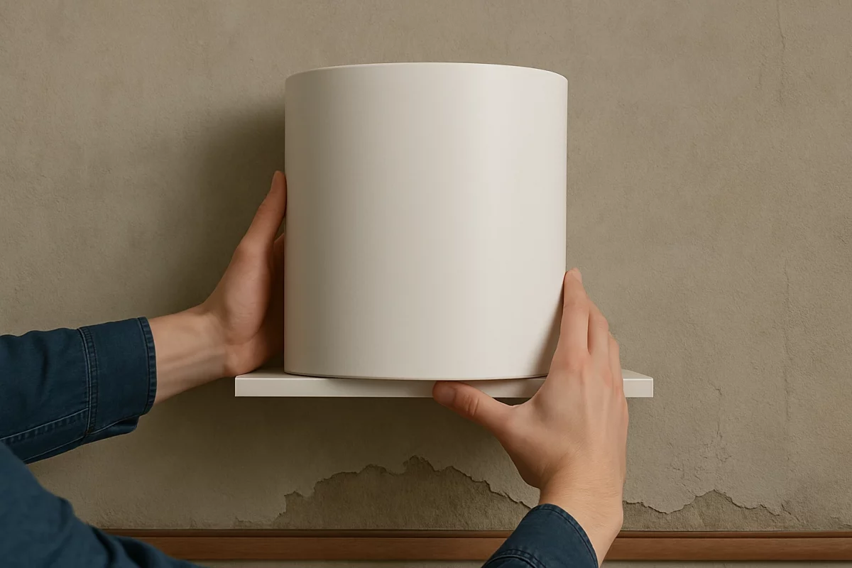 ATG autonomes Wandtrocknungsgerät gegen aufsteigende Feuchtigkeit in den Händen gehalten