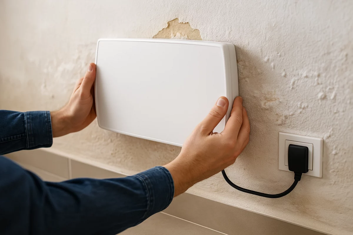 Installation eines ATE-Geräts zur Wandtrocknung gegen Feuchtigkeit